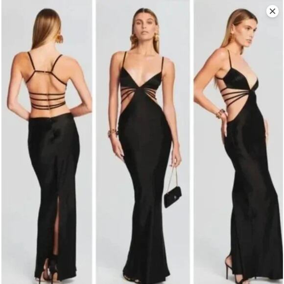 Retrofête Selma Black Satin XL V-Neck Sleeveless Gown - Picture 1 of 10